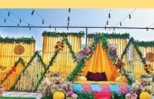 Marigold Stage Haldi Setup - Event Management Ranakpur Kumbhalgarh